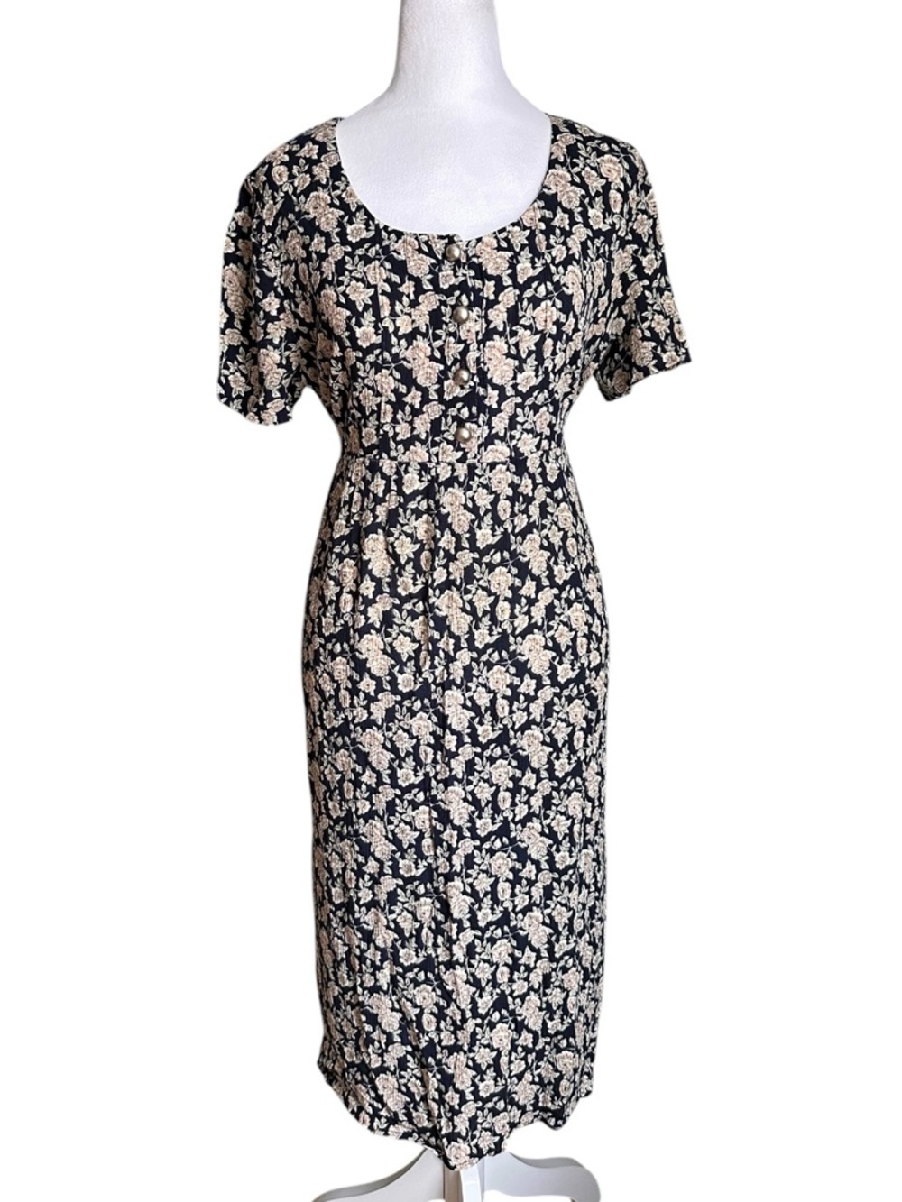 VTG Caroline Wells Collections Floral Print Button Front Chest Midi Dress Size 8